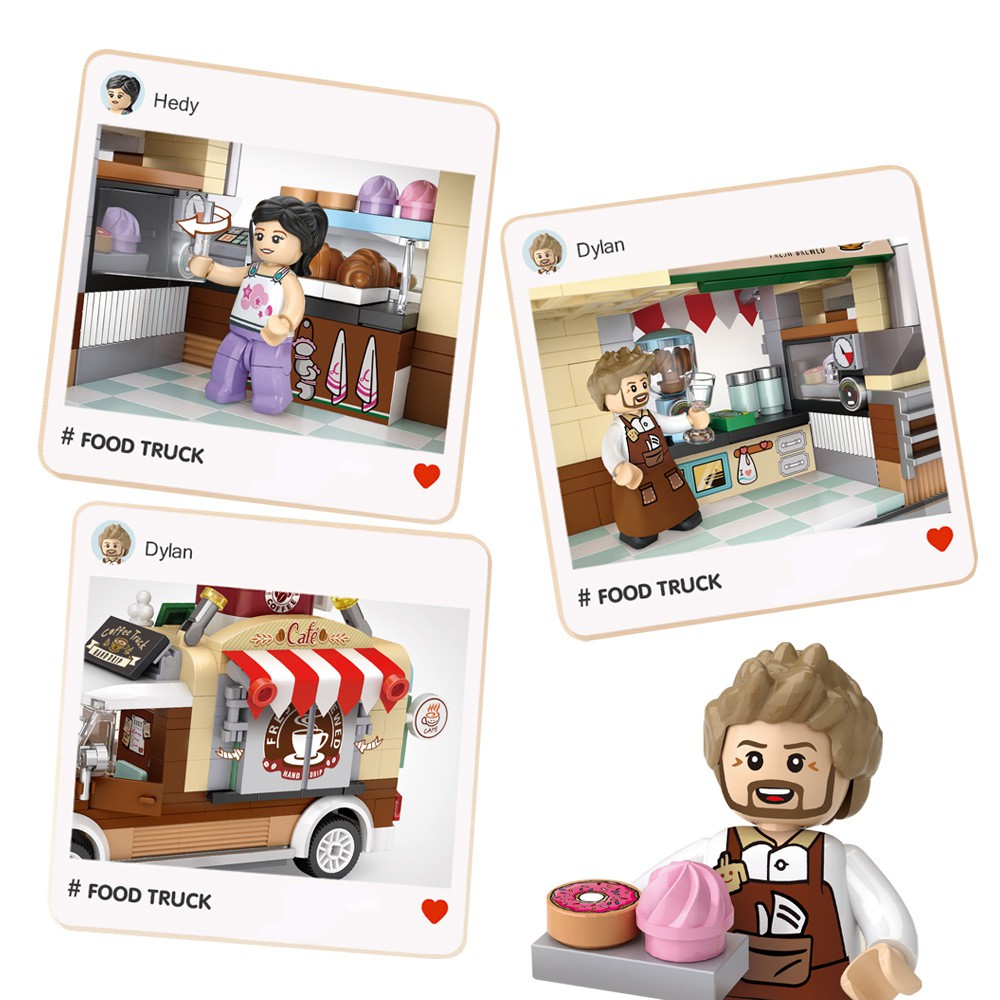 Đồ chơi lắp ráp xe bán Cafe LOZ mini food truck 442 chi tiết cho bé