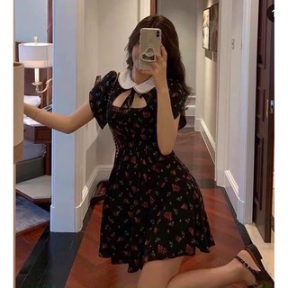 Đầm hoa phối nơ khoét ngực