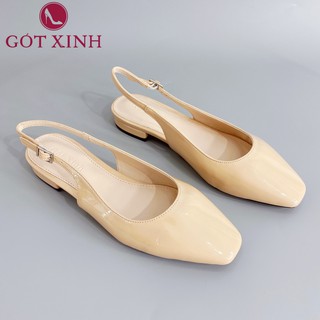 Giày Sandal Cao Gót Gót Xinh GX215 Mũi Vuông Da Bóng Quai Hậu Cao 2cm
