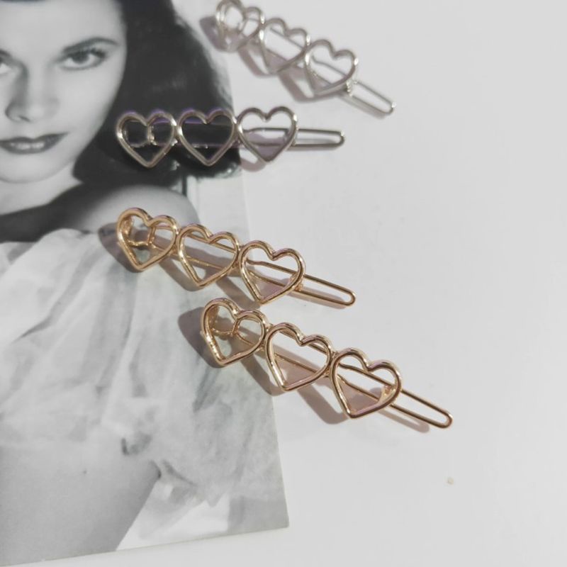 Kẹp Tóc Hình Trái Tim Ba Trái Tim Ánh Kim Phong Cách Hàn Quốc Ngọt Ngào Cho Nữ YOUYO G