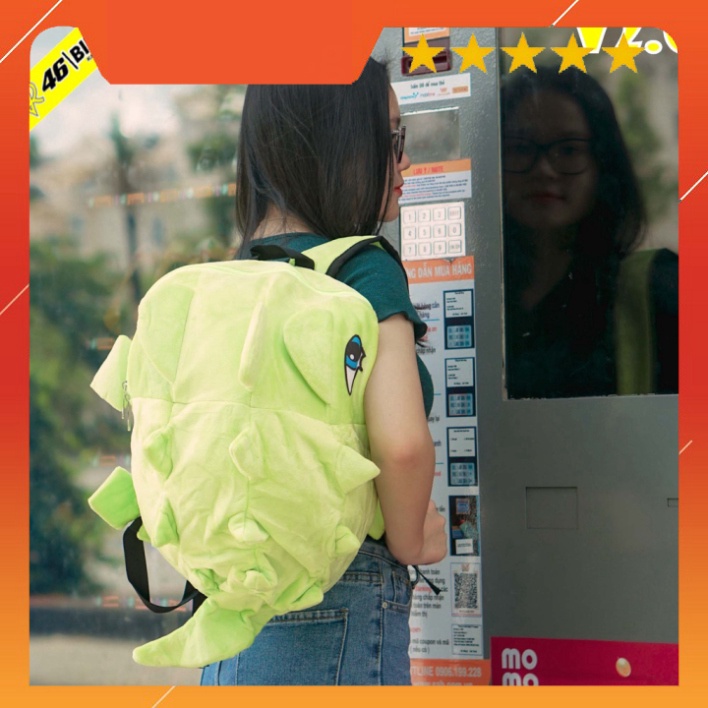 BALO KHỦNG LONG VẢI NHUNG MỊN MÀU XANH LÁ - TẶNG BỌC BALO ĐI MƯA TIỆN LỢI NGẪU NHIÊN