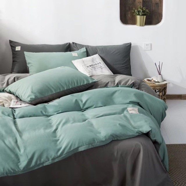 Bộ cotton Tici Xanh ngọc phối ghi.( cotton đũi cao cấp)