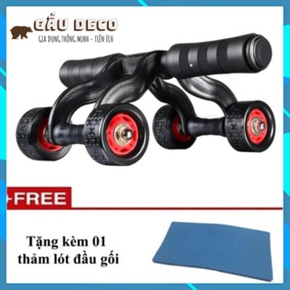 [👉FREESHIP] Dụng Cụ Tập Thể Dục, Con lăn tập cơ bụng 4 bánh + Tặng kèm thảm gối
