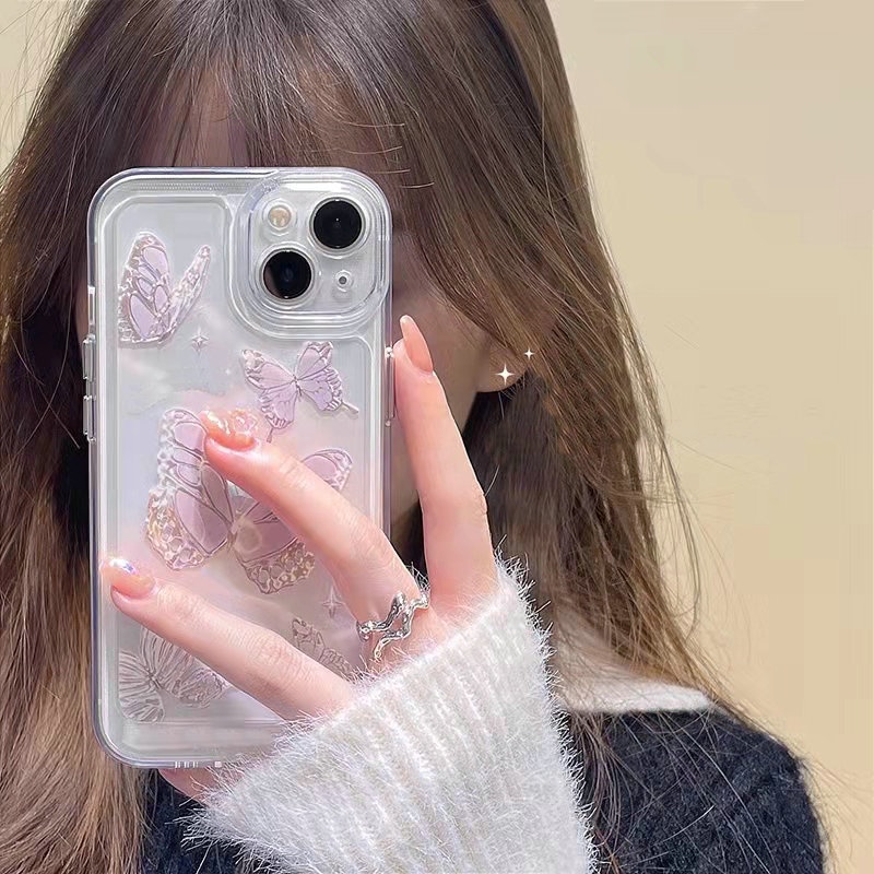 Casing For IPhone 13 Pro Max 12 11 ProMax X Xs Xr 7 8 SE 2020 Plus 7+ 8+ Xsmax 13Promax 12Promax 11Promax Cute Butterfly Star Moon Clear Fine Hole Shockproof Soft Phone Case Cover JSCK 11