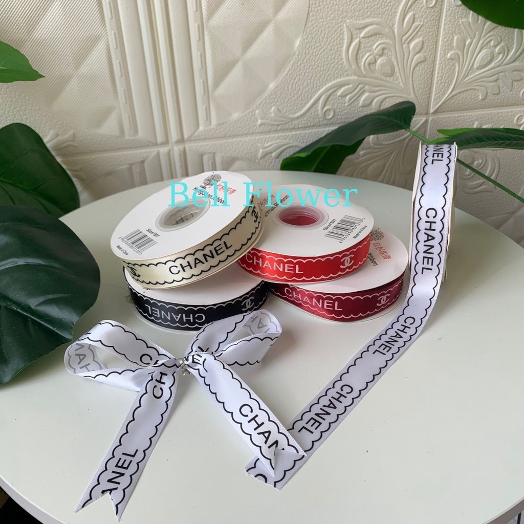 Ruy Băng Lụa Chanel 2,5cm , Cuộn Dây Duy Băng Chữ Gucci Dior, Màu Đỏ, Trắng Gói Hoa Làm Nơ BellFlower