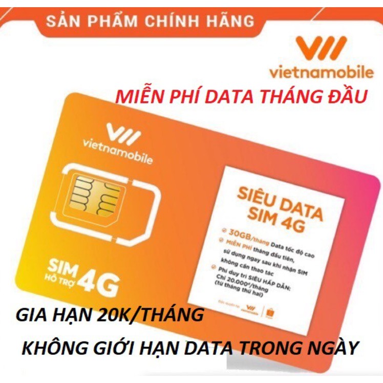 Sim 4G VNMB DATA không giới hạn , cước duy trì 20k/tháng