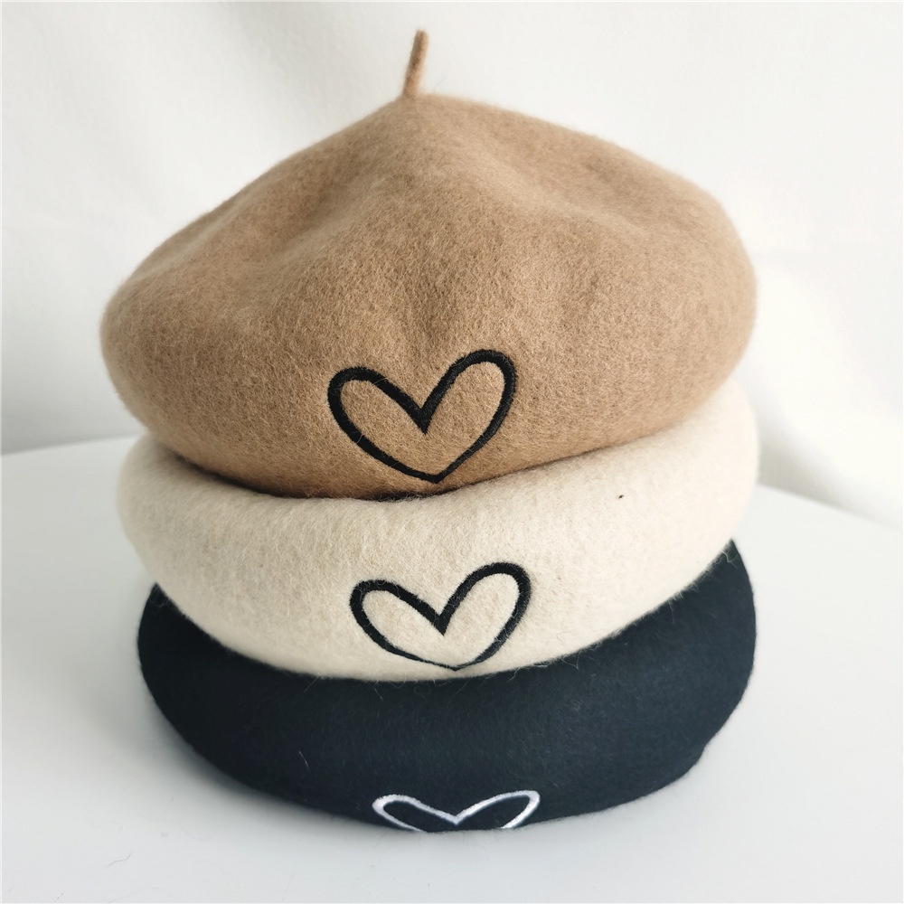 HMH®Mũ beret chất dạ xù thêu trái tim xinh xắn hot trend mới mũ giá rẻ