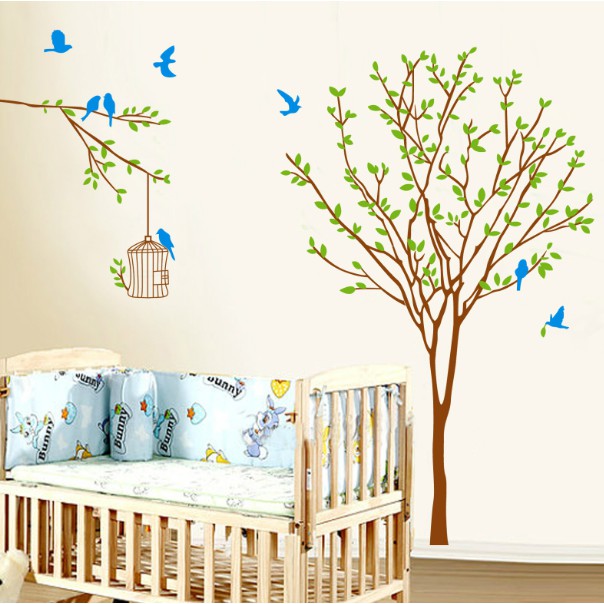 Decal trang trí Cành Cây lớn và lồng chim