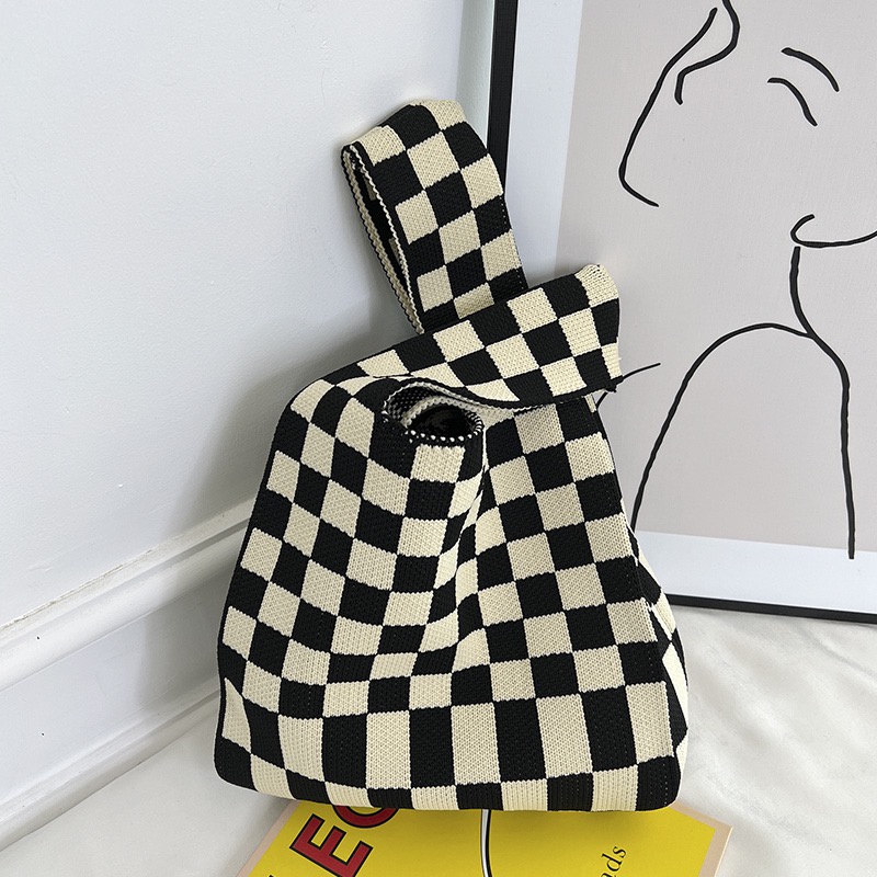 Túi Đeo Vai Đan Len Họa Tiết Sọc Caro Thời Trang Cho Nữ