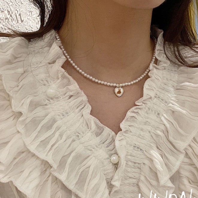 Dây chuyền ngọc trai nhân tạo trái tim hình gấu dễ thương Trang Sức SG
