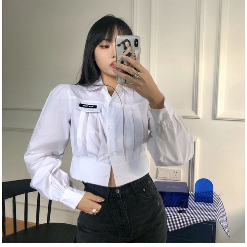 áo croptop sơ mi tay dài | BigBuy360 - bigbuy360.vn