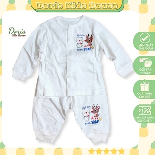 Bộ sơ sinh cúc giữa cho bé. Bộ dài tay cài cúc giữa. Bộ cài cúc cotton dày dặn mềm mịn cho bé sơ sinh Doris Kids House
