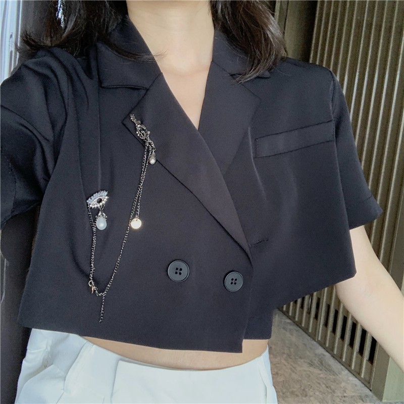 [ORDER] Áo blazer dáng croptop tặng kèm dây xích cài áo Ulzzang Retro