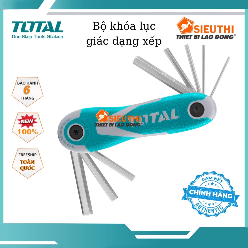 Bộ 8 lục giác đầu bằng dạng xếp đa năng TOTAL THT1061826 2-8mm siêu cứng chống rỉ sửa chữa mở ốc vít xe máy ô tô máy móc
