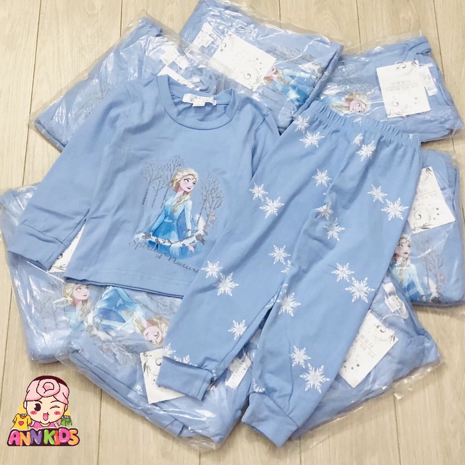 Bộ dài tay thu đông bé gái - Bộ dài tay Elsa xanh chất cotton cao cấp cho bé gái size 90-140