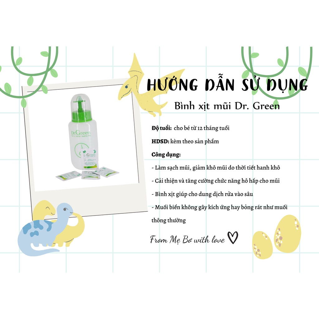 {CHÍNH HÃNG} BÌNH RỬA MŨI DR. GREEN TẶNG KÈM 10 GÓI MUỐI BIỂN NHA ĐAM