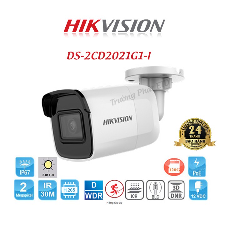 Camera IP Hồng Ngoại 2.0 Megapixel HIKVISION DS-2CD2021G1-I - Hàng Chính Hãng