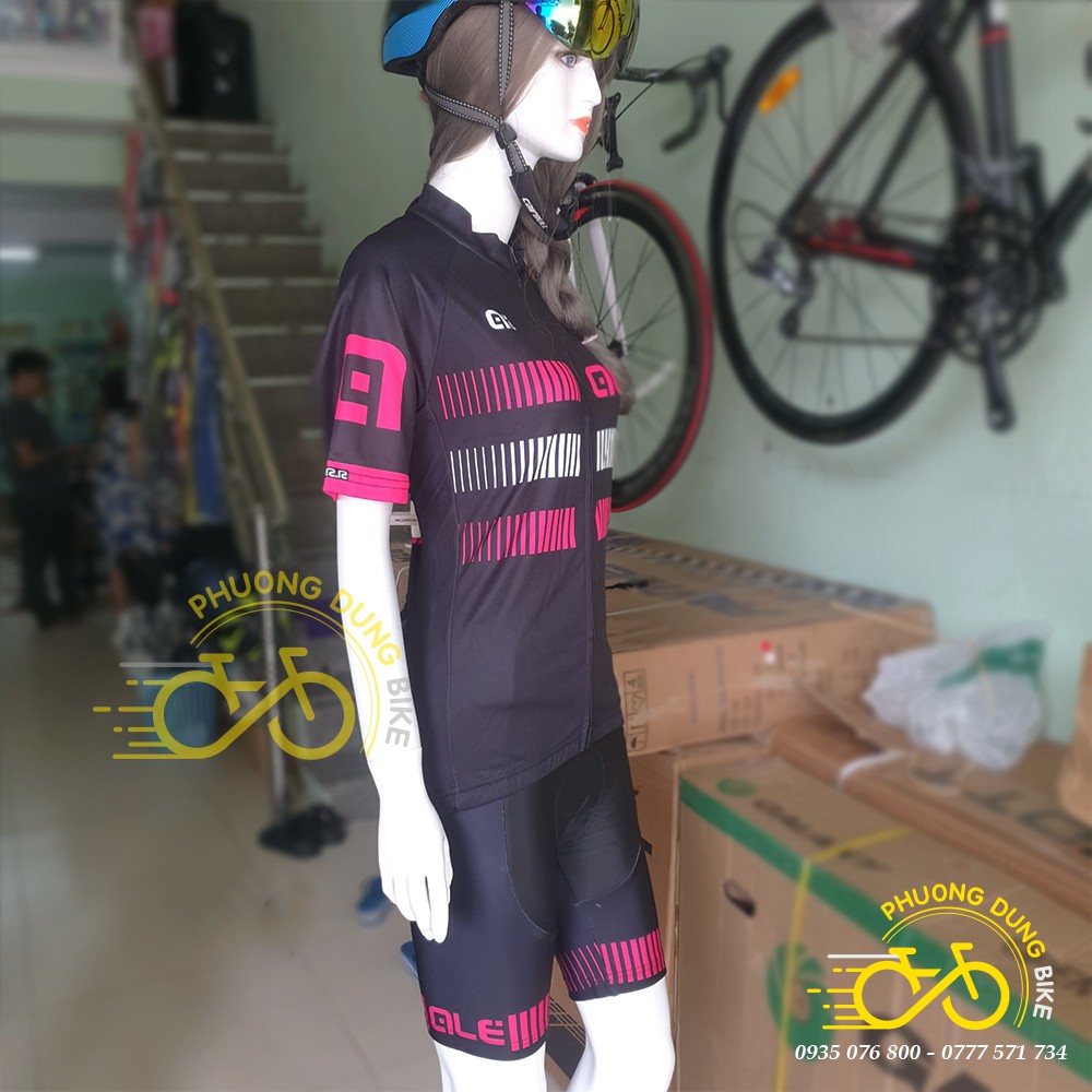 Bộ quần áo thể thao nữ đi xe đạp ALE - Đen phối Hồng