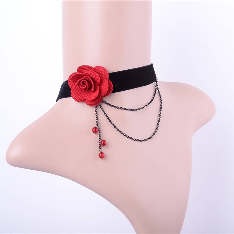 Vòng cổ nữ choker nỉ nhung hoa hồng nữ tính