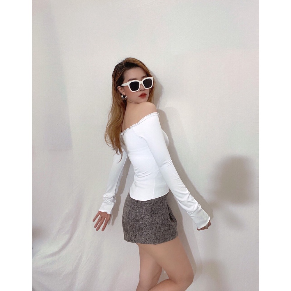 ÁO TRỄ VAI TRƠN BASIC  NHÚN TAY DÀI THUN CO DÃN
