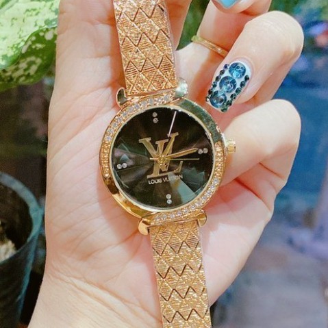 Đồng hồ nữ LV viền đá, mặt trơn sáng, hàng full box, thẻ bảo hành 12 tháng -Donghp.lv | BigBuy360 - bigbuy360.vn