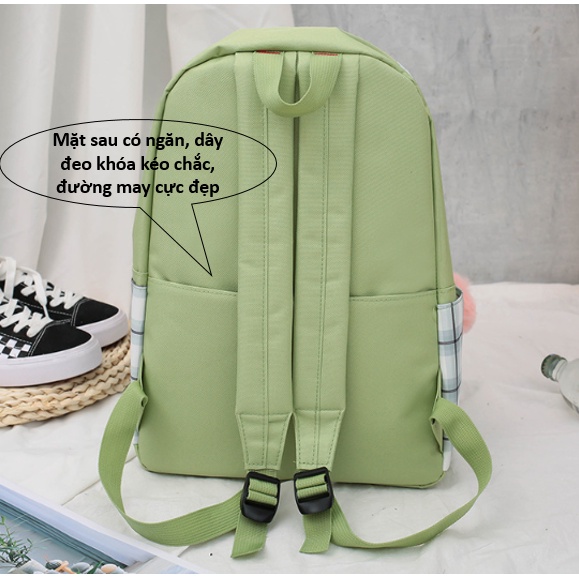 Balo nữ - balo đi học - combo 4 sản phẩm - unisex, vải chống nước có ngăn để vừa laptop MKZ102