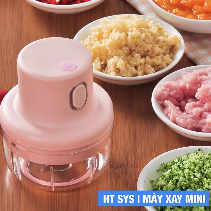 RẺ VÔ ĐỐI] Máy Xay Mini Sạc Điện, Có Cổng Sạc Usb, Xay Hành, Tỏi, Rau Củ Quả