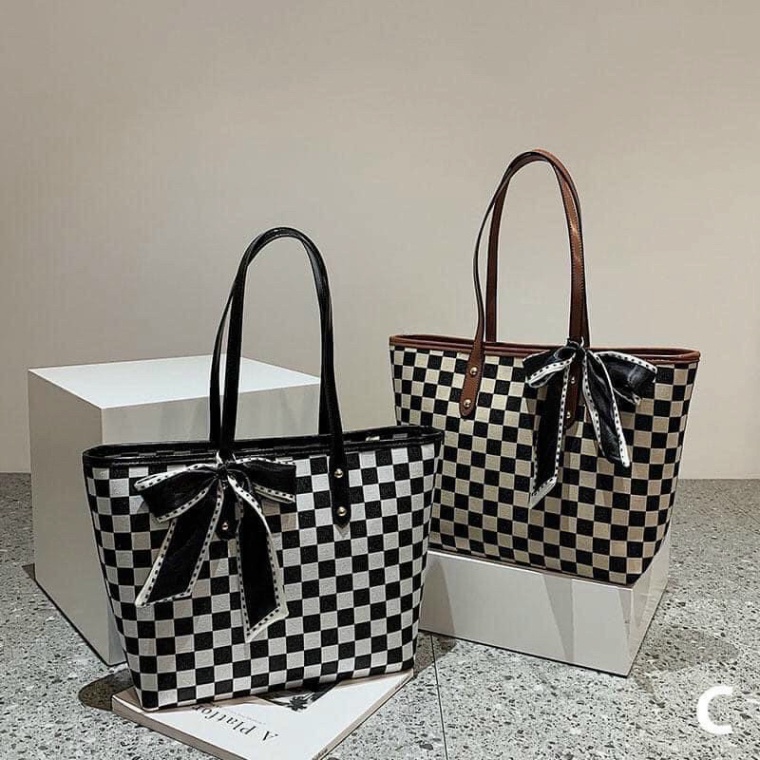 Túi Xách công sở to họa tiết kẻ ô trẻ trung Chất da PU dày dặn-Newtuixchnu