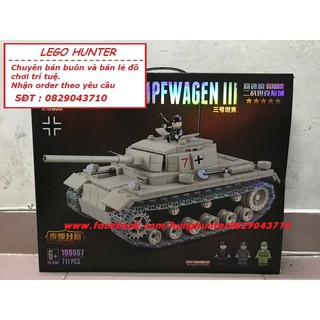 Army WWII bộ đồ chơi lắp ráp mô hình Xe Tank Panzer III của Phát xít Đức Quan Guan 100067