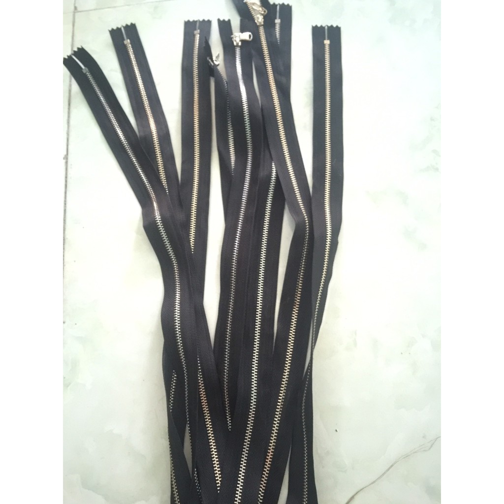 Dây kéo khóa đen răng Đồng Vàng đậm-40cm, đồng vàng nhạt-44cm-54cm-68cm
