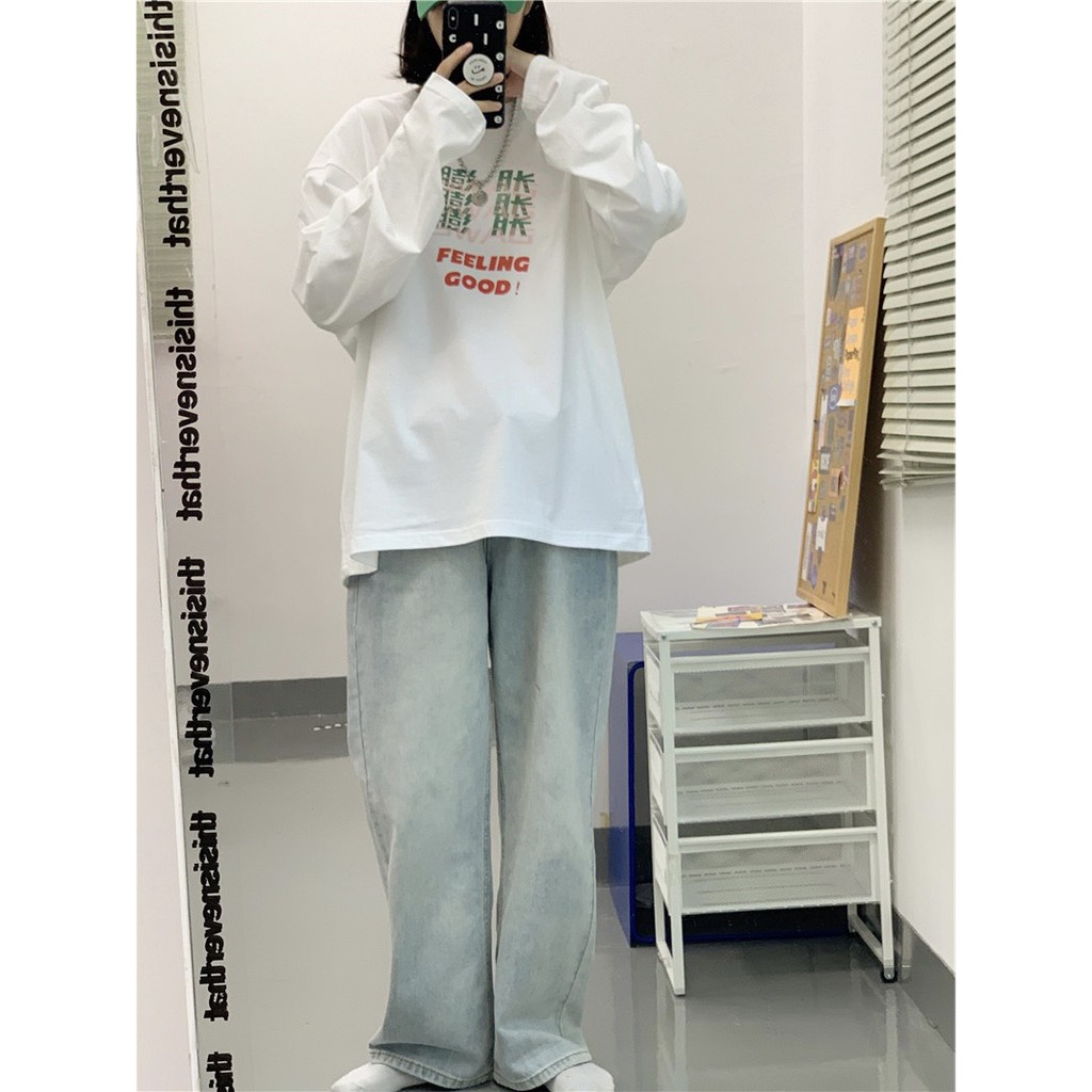 Áo thun tay dài form rộng Feeling Good ! NEKO.SG, Áo thun Streetwear Ulzzang SWT09
