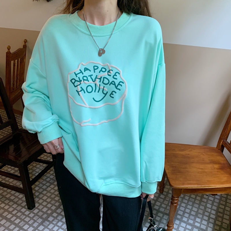 Áo Thun Nỉ Dáng Rộng In Hình Bọt Biển Thời Trang Hàn Quốc Cho Nữ