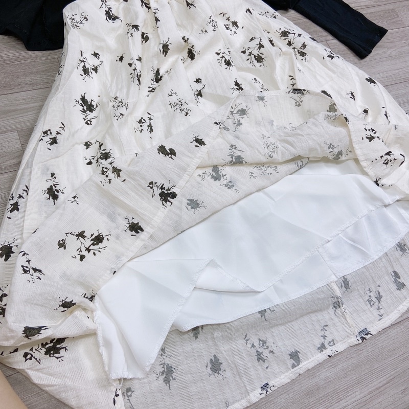 Set Váy 2 Dây Hoa Dáng Dài Kèm Áo Khoác Cadigan Đen Set Tiểu Thư Hoa