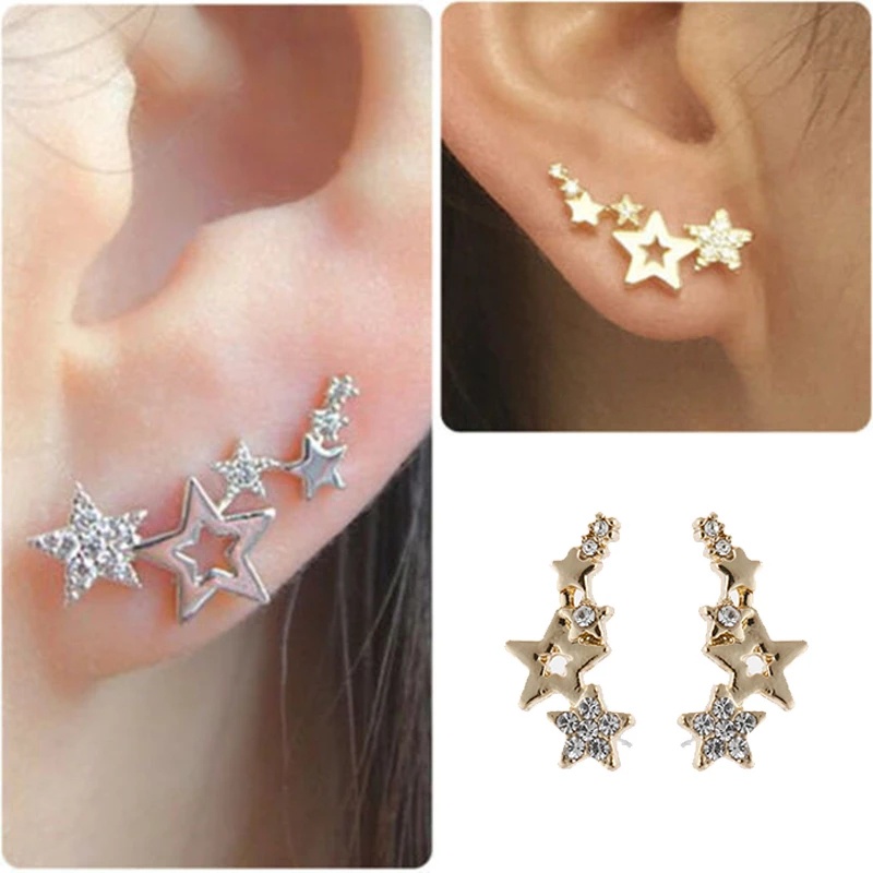 Bông tai hình ngôi sao đính đá lấp lánh thời trang đơn giản dành cho nữ