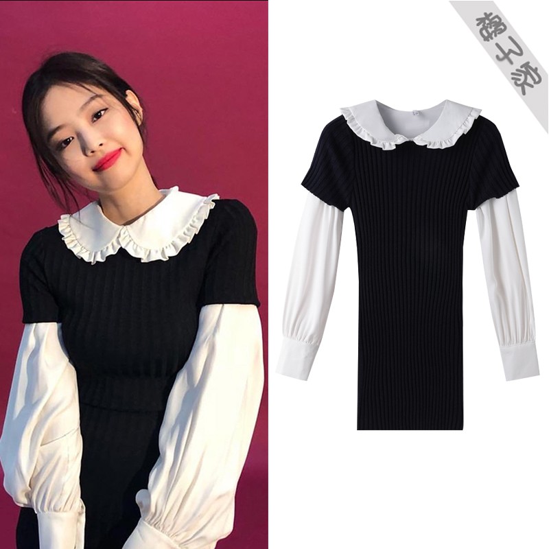 Thời Trang Nữ blackpink jennie vintage Korean ulzzang style áo sơ mi nữ + Đan váy