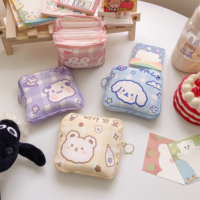 Túi đựng băng vệ sinh/ khăn ăn mini họa tiết gấu hoạt hình dễ thương phong cách Hàn Quốc cho nữ