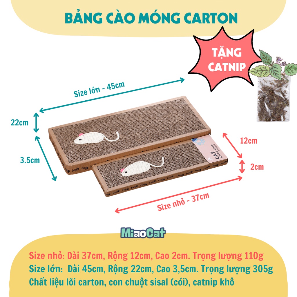 Bàn Cào Móng Carton Hình Chữ Nhật Cho Mèo BC0422 - TẶNG KÈM CATNIP BẠC HÀ - MIAOCAT