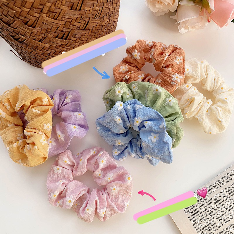 Scrunchies Cột Tóc Hoa Cúc Mini Tròn Xinh Màu Pastel