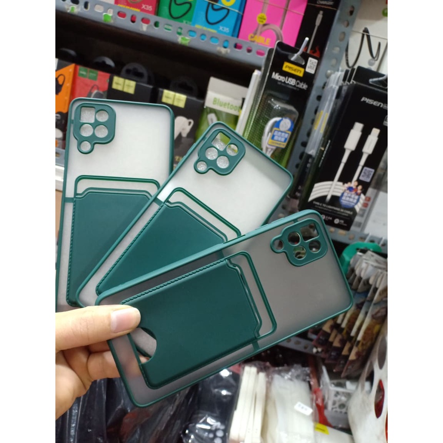 ( Xanh rêu) Ốp lưng nhám chống vân kèm ví cho Samsung A12