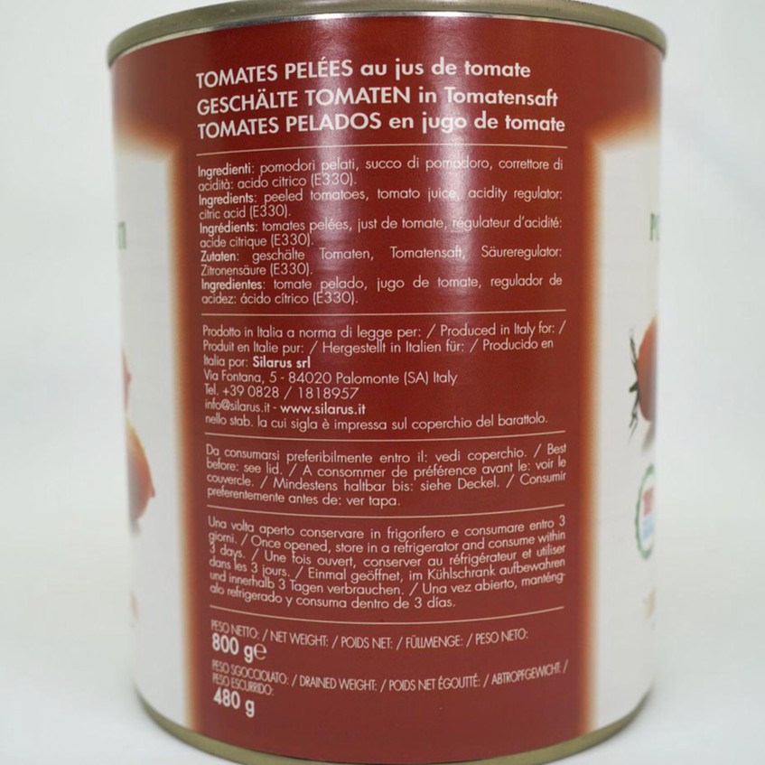 Cà chua lột vỏ nguyên trái Thương hiệu Silarus nhập khẩu từ Ý 800Gr