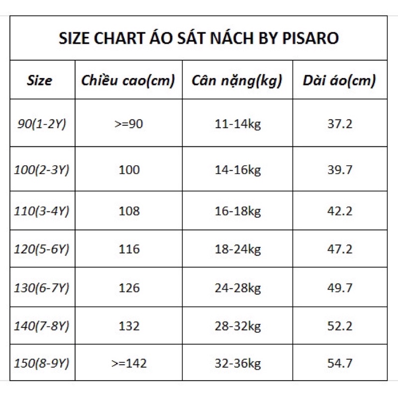 Áo thun sát nách Pisaro Kids bé trai bé gái vải Cotton thoáng mát, áo mặc hè trẻ em thấm hút mồ hôi