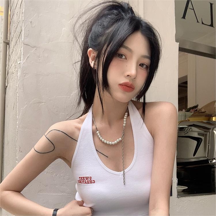 Áo kiểu croptop ZHELIHANGFEI cổ yếm trẻ trung quyến rũ dành cho nữ