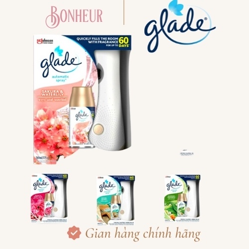 Máy Xịt Phòng Tự Động GLADE 3in1 mẫu mới 2021 (Hương Sakura &amp; Water Lily)