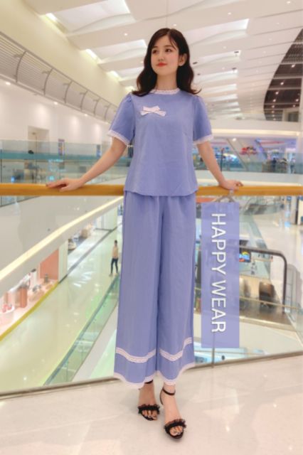 Set Đồ Bộ Mặc Nhà Phối Ren - Vải Lụa Tuyết Cao Cấp - Vải Dày Dặn - 8 Màu - Form Quần Ống Rộng Sang Chảnh | BigBuy360 - bigbuy360.vn