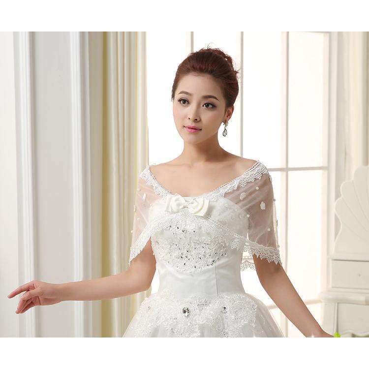 Áo Choàng Cô Dâu Bằng Ren Màu Trắng Thanh Lịch Thời Trang Xuân Hè