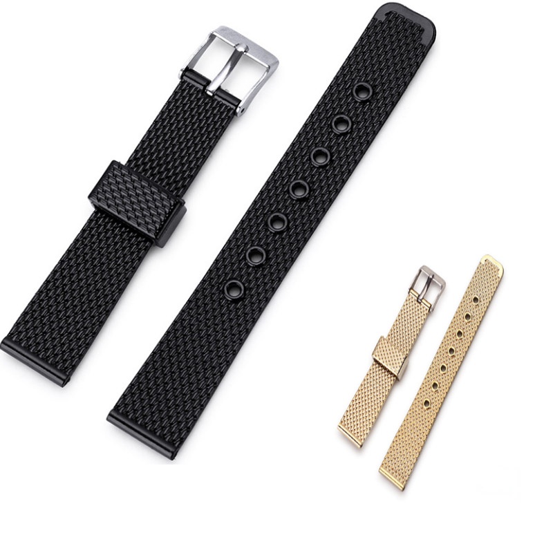 Dây Đeo Đồng Hồ Bằng Nhựa Mềm Màu Đen / Vàng Chống Thấm Nước Thoải Mái Kích Thước 12mm 14mm 16mm 18mm 20mm 22mm