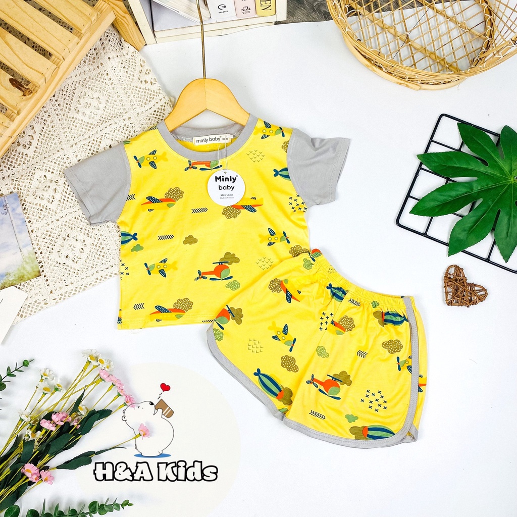 [Bé 19-32kg] Bộ ngắn tay thun lạnh in toàn thân viền màu SIZE ĐẠI MINKY MOM cho bé trai bé gái