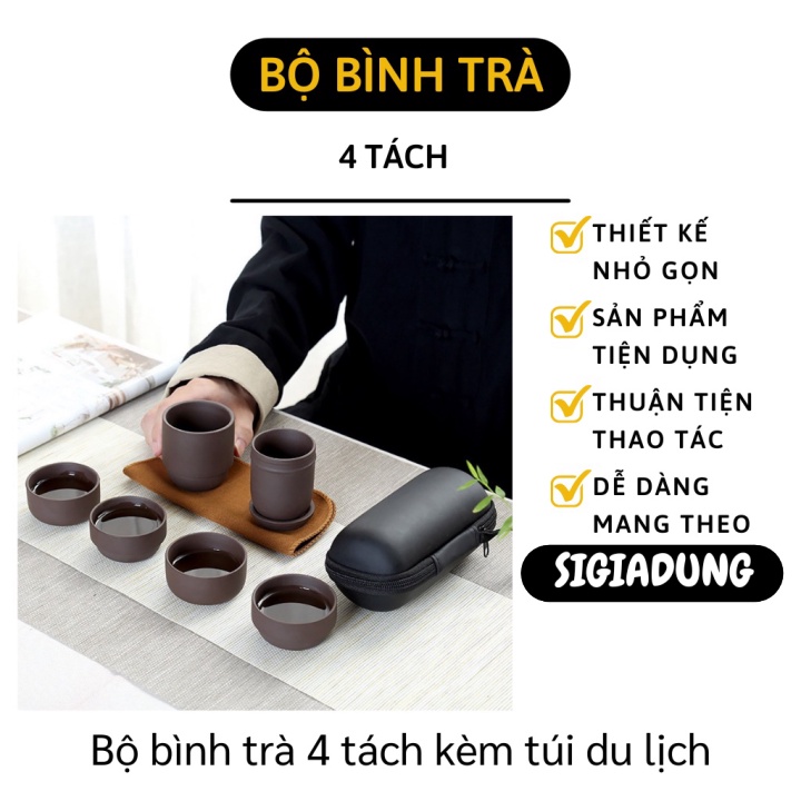 Bộ trà gốm sứ GIÁ SỈ Bộ ấm trà với 4 tách di động có thể dễ dàng đem đi du lịch với túi xách 9985