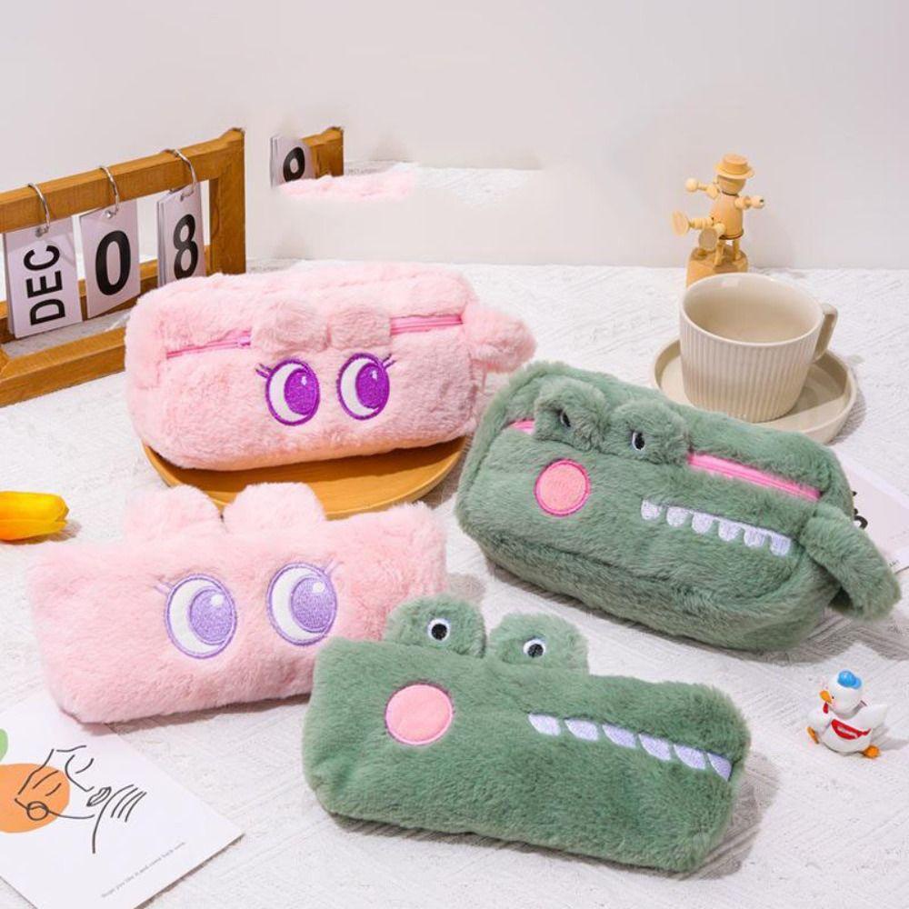 Túi Đựng Bút Trong Suốt Hình Gấu Trúc / Vịt / Gấu Trúc Nhồi Bông Cỡ Lớn Có Khóa Kéo Tiện Dụng