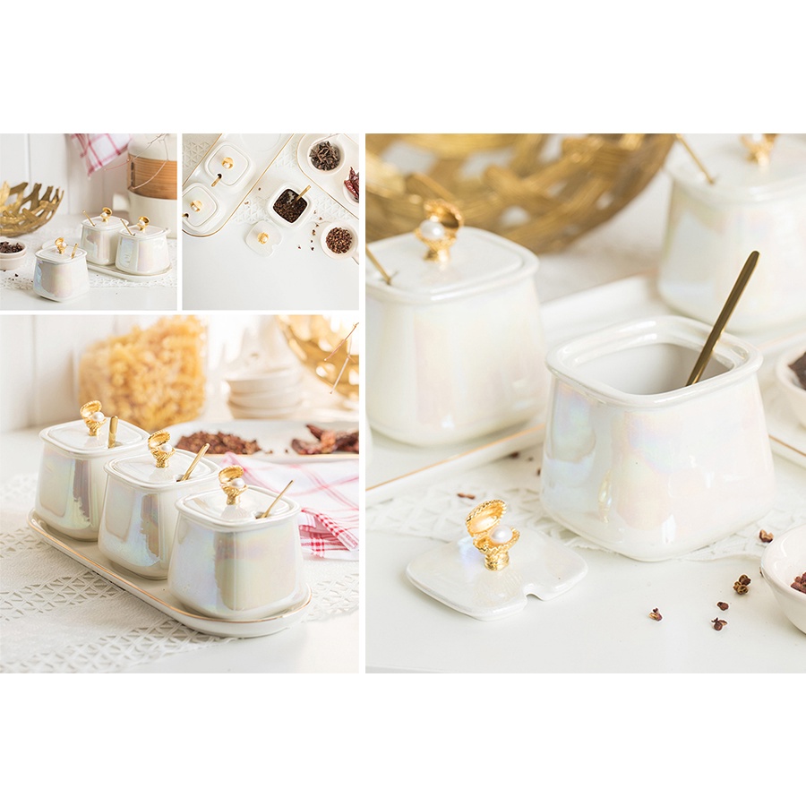 Set 3 lọ đựng gia vị Anna phong cách Bắc Âu bằng ceramic cao cấp